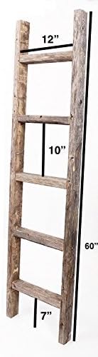 BARNWOODUSA Rustic Decorative Ladder - 100% Upcycled Wood (60" x 12" x 1.5", White Wash)