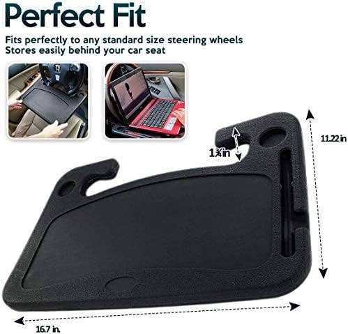 ZONETECH Multi-Functional Portable Car Laptop and Food Steering Wheel Tray 2-Pack - Black Table/Car Vehicle Seat Portable Mount Tray Laptop Notebook Table Eating Desk