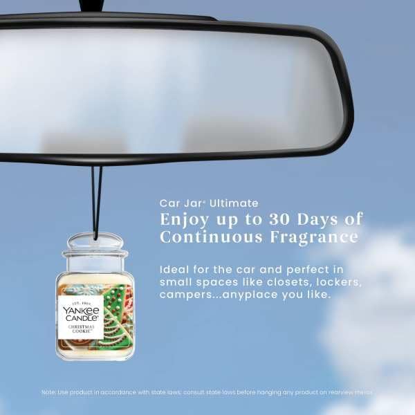 Yankee Candle Car Jar Ultimate Hanging Air Freshener, 3-Pack Set (Sparkling Cinnamon, Christmas Cookie, Balsam & Cedar) – Up 