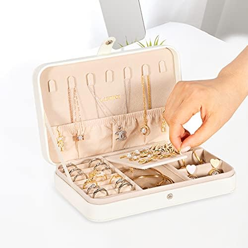 LANDICI Small Jewelry Box for Women Girls, PU Leather Travel Jewelry Case, Portable Jewelry Organizer Storage Holder Display 