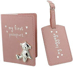 My First Passport & Luggage Tag Set with metal teddy icon Pink