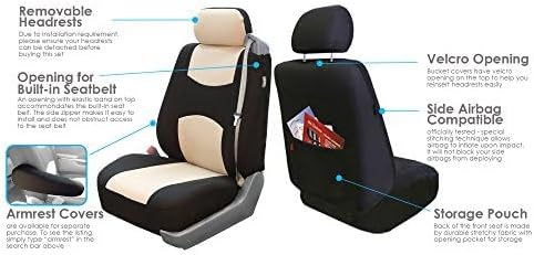 FH Group Car Seat Covers All-Purpose Built-in Seatbelt Front Set - Universal Fit for Cars, Trucks & SUVs (Beige/Black) FB3511