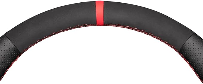 MEWANT Hand Stitch Black Genuine Leather Suede Steering Wheel Cover for Ford F-150 F-250 F-350 F-450 F-550 F-600 F-650