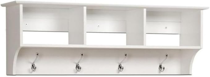 Prepac 48" Contemporary Wall Mounted Coat Rack, Coat Hooks Wall Mount with 3 Shelves, Ideal for Hallway or Entryway Storage S