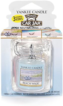 Yankee Candle Hanging Car Jar Ultimate 3-Pack Air Fresheners Neutralizes Odors Up to 30 Days Includes: Beach Walk Pink Sands 
