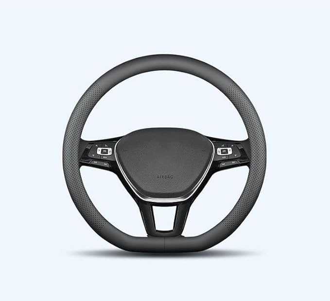 XHRING D-Shaped Car Steering Wheel Cover for Volkswagen VW Atlas Tiguan ID.4 Taos Passat Golf Jetta Beetle Polo GTI CC Touareg SE SEL R-line S Cross Sport Accessories, 2026 Leather Black