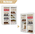 ERONE Shoe Rack Storage Organize, 28 Pairs Portable Double Row with Nonwoven Fabric Cover Shoe Shelf Cabinet for Closet (Whit