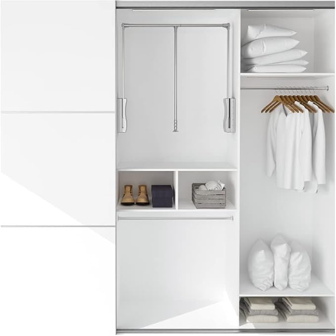 Nisorpa Pull Down Closet Rod, Adjustable 35-48 Inch Aluminium Wardrobe Lift Rail Organizer Buffer Return Closet Rod Pull Down