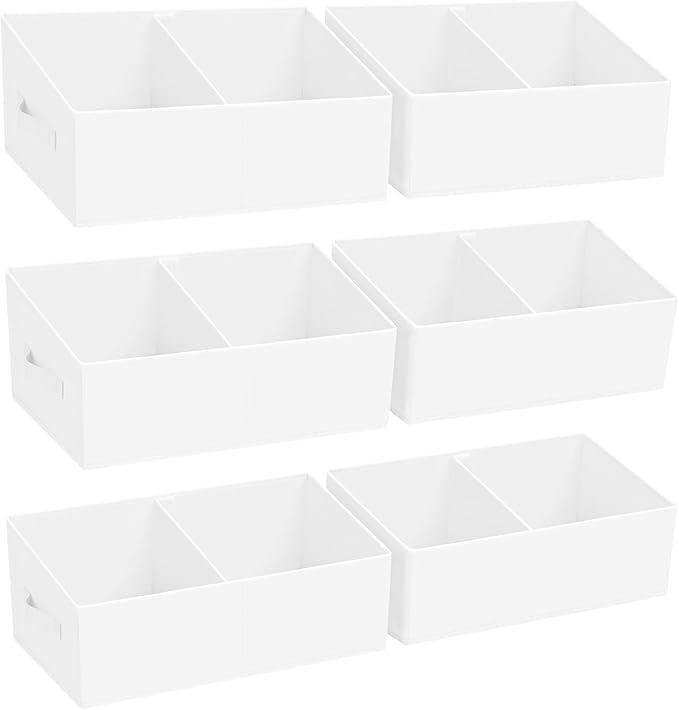 DIMJ Large Closet Shelf Organizer Bins 6 Packs with Handles and Divider, Fabric Trapezoid Storage Baskets, Foldable Clothes C