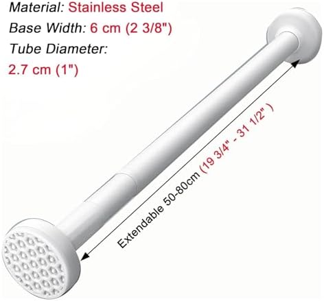 Adjustable Closet Rods - No Drill Extendable Clothes Rail for Windows & Bathroom, 35-50 cm (11.75" - 19.75") - Ideal Space-Sa