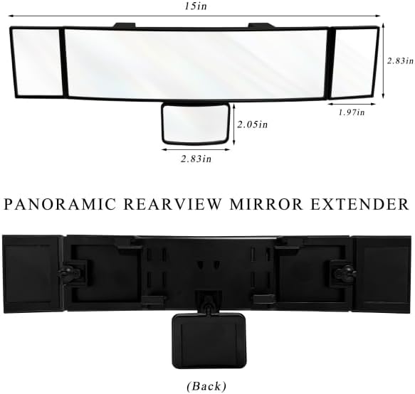 15" Rear View Mirror with Baby Mirror, Panoramic Anti-Glare Wide Angle Convex Rearview Mirror, Vehicle Interior Clip-on Rear View Baby Mirror Extender Reduce Blind Spot