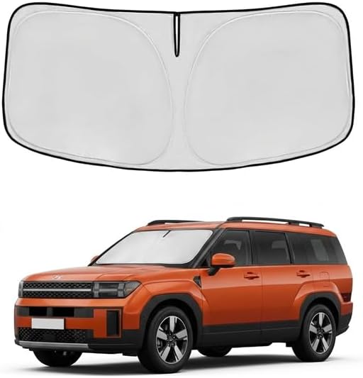 Windshield Sun Shade for Hyundai Santa Fe 2024 2025 2026 Sunshade Front Window Shade Custom Fit Santa Fe Accessories Sun Visor Foldable Shade Blocks UV Rays Accessories