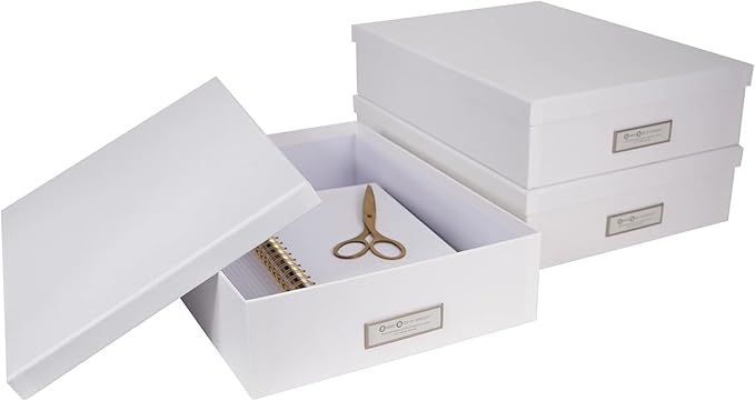 Bigso Oskar Fiberboard Label Frame Document Letter Box - File Organizer Box for Important Paperwork - Document Storage with a