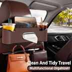 Car Backseat Organizer for Kids & Travelers - 4 in 1 Multifunctional Car Seat Back Storage with Cup Holder, Tissue Box, Snack/Handbag Holder - Nappa Leather Universal Fit for SUV/Van/Sedan (Brown)