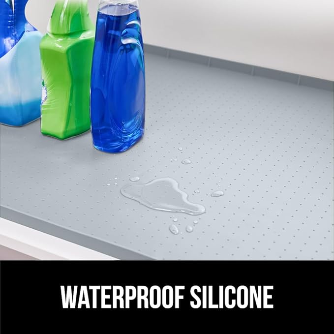 GORILLA GRIP Waterproof Silicone Under Sink Mat with Raised Lip for Kitchen and Bathroom, 46 x 22 in, Cabinet Shelf Liner Sta