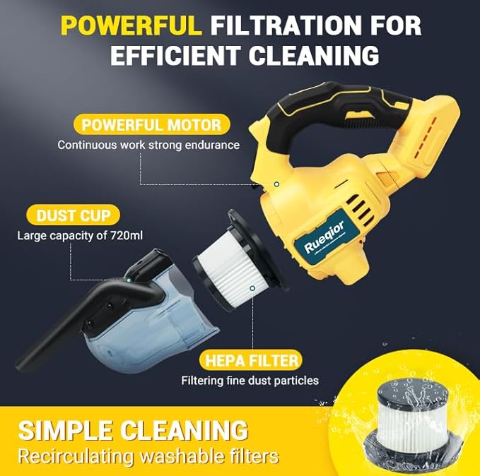 Cordless Vacuum for DeWalt 20V Battery, 5 in 1 Handheld Electric Vacuum Cleaner with 400W Powerful Motor, 46 CFM Portable Han