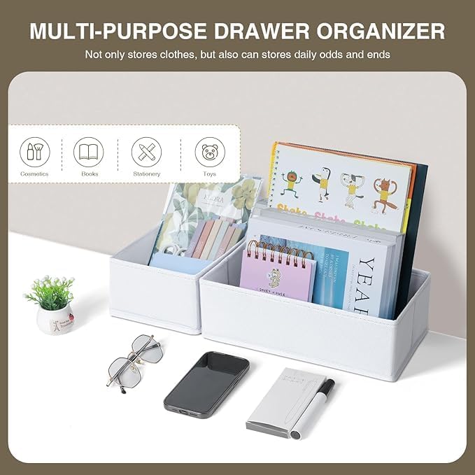 DIMJ Drawer Organizer Clothes, 6 Pack Fabric Drawer Organizer Bins, Foldable Baby Clothes Organizer & Dresser Organizer For N