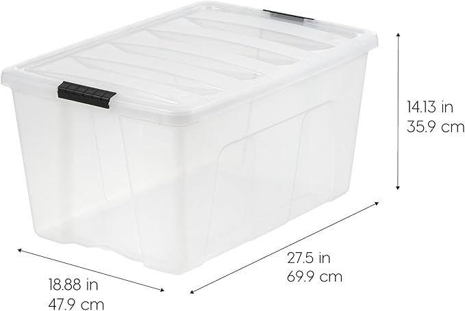 IRIS USA 94 Qt Stackable Plastic Storage Bins with Lids, 4 Pack - BPA-Free, Made in USA - See-Through Organizing Solution, La