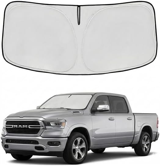 Windshield Sun Shade for Dodge RAM 1500 2019-2025 2026 Front Window Shade Custom Fit RAM 1500 Accessories RegularCab QuadCab CrewCab MegaCab Sun Visor Foldable Shade Blocks UV Rays Car Accessories