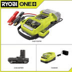 RYOBI ONE+ 18V Cordless 1600A Jump Starter with LED Work Light Kit with 2.0 Ah Battery and Charger
