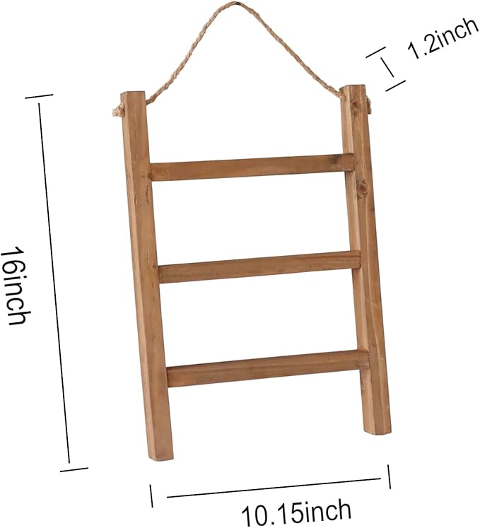 Joy Choice Farmhouse Style 16" Wood Blanket Ladder - 3-Tier Wall Hanging Rack for Living Room, Kitchen, Bathroom (Natural)