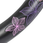 BDK GripGrab Comfort Grip - Purple & Pink Flowers Design on Black Synthetic Leather Steering Wheel Cover 15" - SW-538_AM