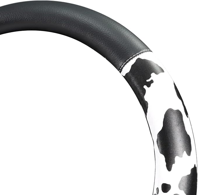 ZHOL Cow Print Steering Wheel Cover, Universal Fit 14.5-15 inch Premium Microfiber Leather Steering Wheel Protector for Cars/