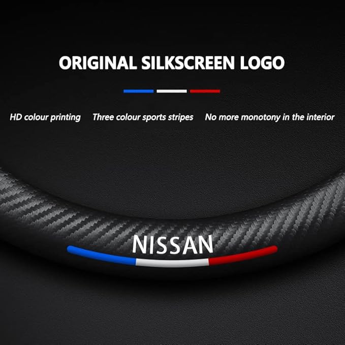 Customized Steering Wheel Cover Compatible with Nissan, Nappa Leather & Carbon Fiber Design Car Steering Wheel Cover, with Coasters and 3-in-1 USB Fast Charging Cable (Black)