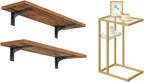 HOOBRO Floating Shelves for Wall and C Shaped End Table, 15.4" Wall Mounted Shelves Set of 2, Small Side Table for Couch, Gol
