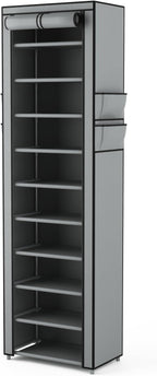 VTRIN Vertical Narrow Shoe Rack Organizer Tall Shoe Rack for Closet Entryway 10 Tier Non-Woven Cover Shoe Shelf Holds 20-22 P