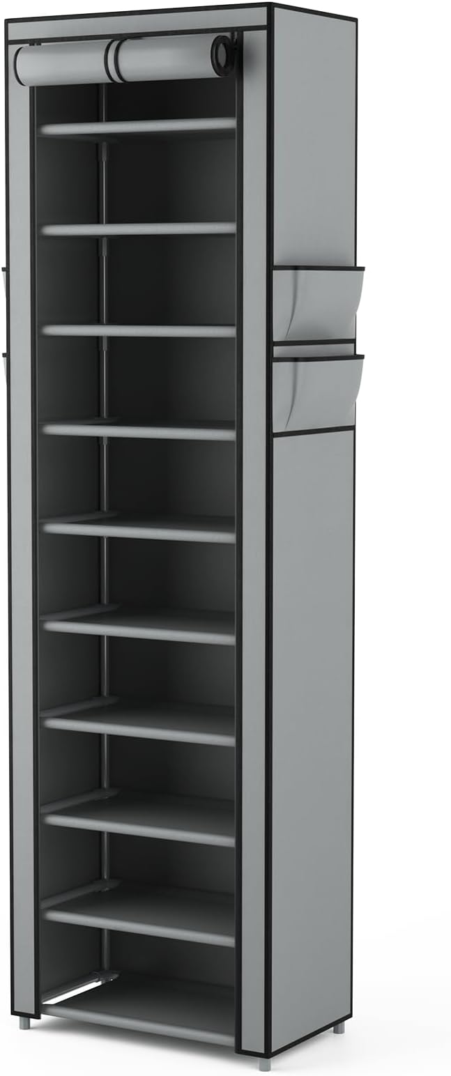 VTRIN Vertical Narrow Shoe Rack Organizer Tall Shoe Rack for Closet Entryway 10 Tier Non-Woven Cover Shoe Shelf Holds 20-22 P