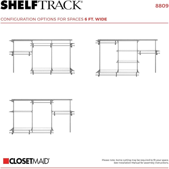 ClosetMaid ShelfTrack Wire Closet Organizer System, Adjustable from 5 to 8 Ft., With Shelves, Clothes Rods, Hardware, Durable