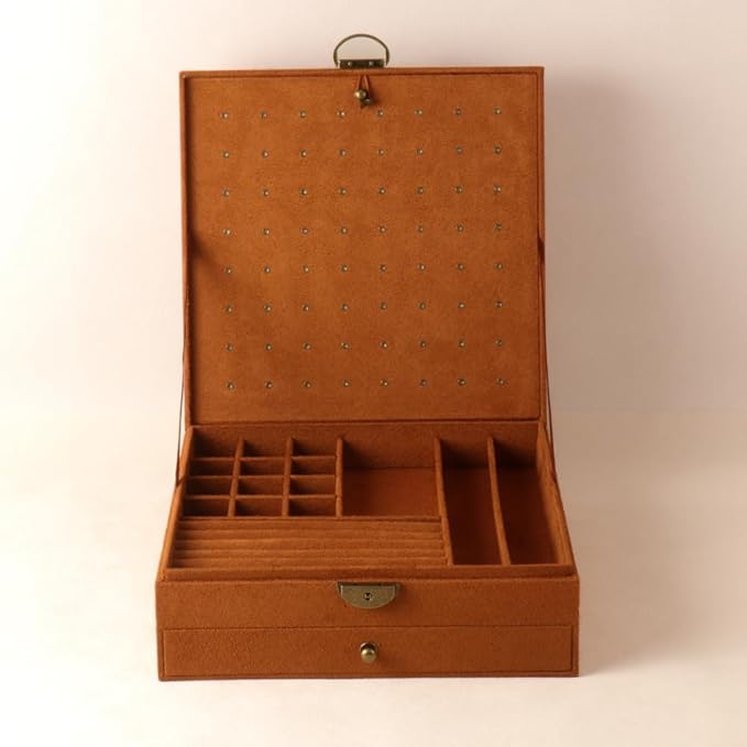 Women Jewelry Box Lockable 3 Layers Large Jewelry Organizer Storage Case for Earrings Necklaces Rings Bracelets,Green Display