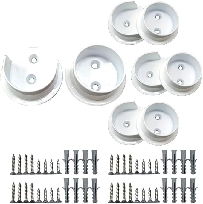QCAA Solid Brass Extra Heavy Closet Pole Socket Set, 1-1/2 inch, with Stainless Screws, White, 4 Pairs, Made in Taiwan