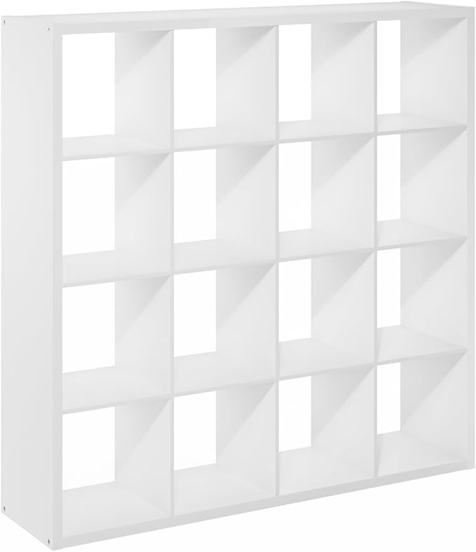 Furinno Cubicle Book Shelf, 16-Cube Bookshelf, Extra Thick Frame Reversible Bookcase with Open Back, 14.6" x 58" x 58", for L
