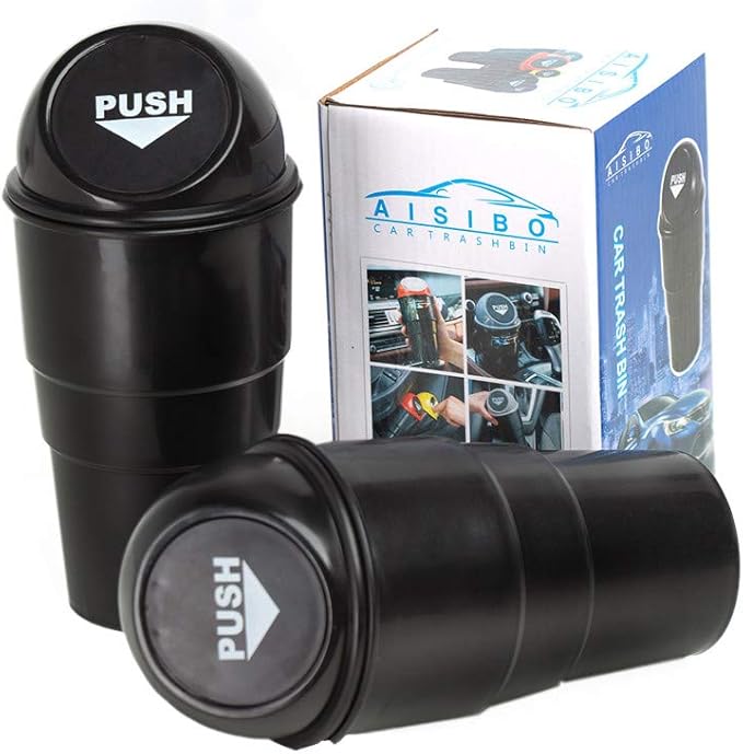 Automotive Cup Holder Trash Can, Auto Mini Car Garbage Can Vehicle Rubbish Bins with Lid for Car Office Home Bedroom (2 Pack, Black)