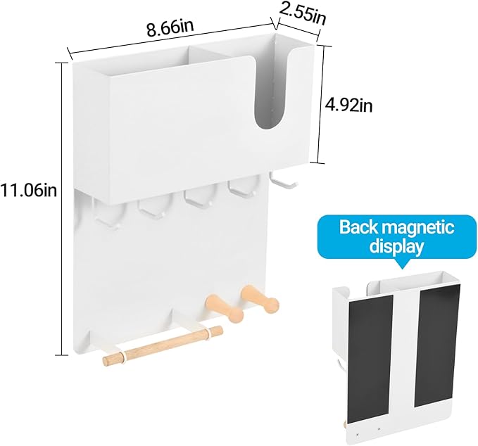 Magnetic Key Holder & Umbrella Holder for Wall, Multi-Functional Entryway Shelf for Tissues. Sturdy Hooks for Keys, Bags. Spa