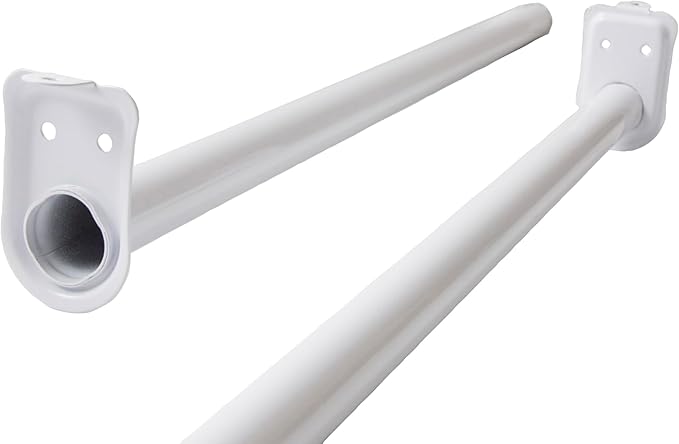 Design House 48 Inch to 72 Inch Adjustable Closet Rod for Hanging Clothes, White, Heavy Duty Steel, Center Support Bracket In