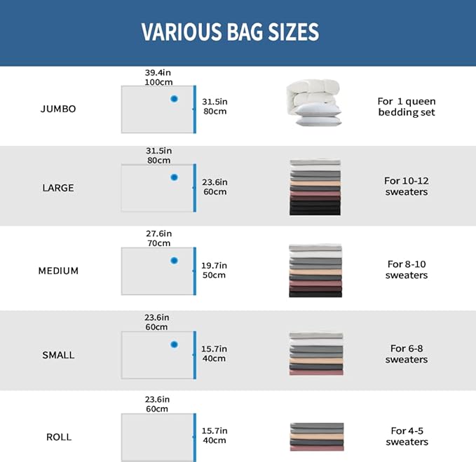 20 Pack Space Saver Vacuum Storage Bags for Clothing Travel, Vacuum Seal Compression Bags for Clothes, Packing, Luggage, Blan