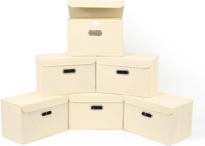 STOREONE Fabric Storage Cube Bins Foldable Organizer Container Collapsible Basket with Lids and Metal Handles, for Home, Bedr