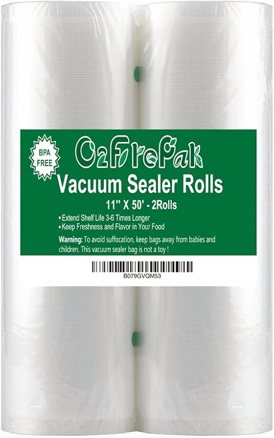 O2frepak 2Pack (Total 100Feet) 11x50 Rolls Vacuum Sealer Bags Rolls with BPA Free,Heavy Duty Vacuum Food Sealer Storage Bags 