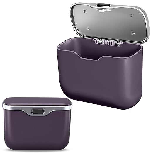 Car Trash Can with Lid, Leakproof Auto Garbage Bin, Waterproof Car Trash Bag Holder with PU Leather Top for Back of Seat/Door, Fit for SUVs, Sedans, Trucks Purple