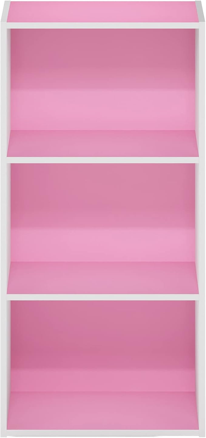 Furinno Luder 3-Tier Open Shelf Bookcase, Pink/White