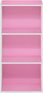 Furinno Luder 3-Tier Open Shelf Bookcase, Pink/White