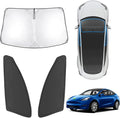 Karltys 3PCS Front and Side Windshield Sun Shade for 2020-2025 Tesla Model Y, 210T Reflective Window Sunshade Custom Fit Model Y, Foldable Sun Visor Protector Keep Your Car Cool