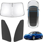 Karltys 3PCS Front and Side Windshield Sun Shade for 2020-2025 Tesla Model Y, 210T Reflective Window Sunshade Custom Fit Model Y, Foldable Sun Visor Protector Keep Your Car Cool