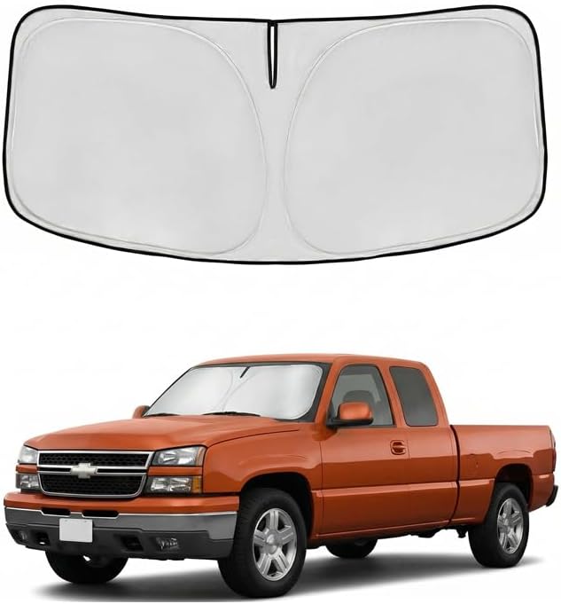 Windshield Sun Shade for Chevy Silverado 1500 1999-2006 Sunshade Front Window Shade Custom Fit Silverado 1500 Accessories Sun Visor Foldable Shade Blocks UV Rays Accessories