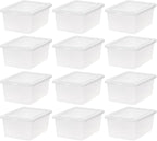 IRIS USA 12-Pack Storage Bins with Lids, 15 Quart, Shoe Boxes Clear Stackable Containers Organize Shoes Closet Shelves, Organ