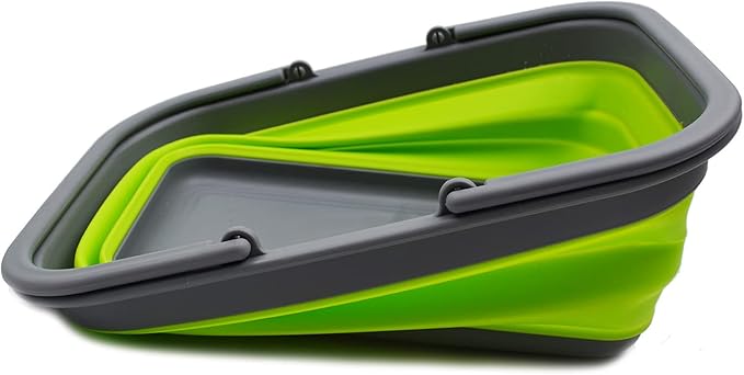 SAMMART 9.2L (2.37Gallon) Collapsible Tub with Handle - Portable Outdoor Picnic Basket/Crater - Foldable Shopping Bag - Space Saving Storage Container (1, Dark Gray/Fluorescent Green)