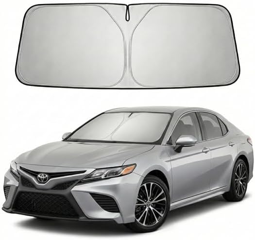 Windshield Sun Shade for Toyota Camry 2018-2023 2024 Front Window Sunshade Custom Fit Camry Accessories LE XLE Hybrid SE XSE Sedan Sun Visor Foldable Shade Blocks UV Rays Must Have Car Accessories